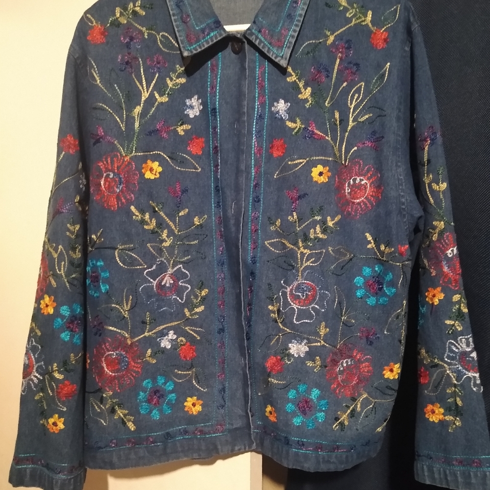 Tantrums denim jacket with colorful flowers